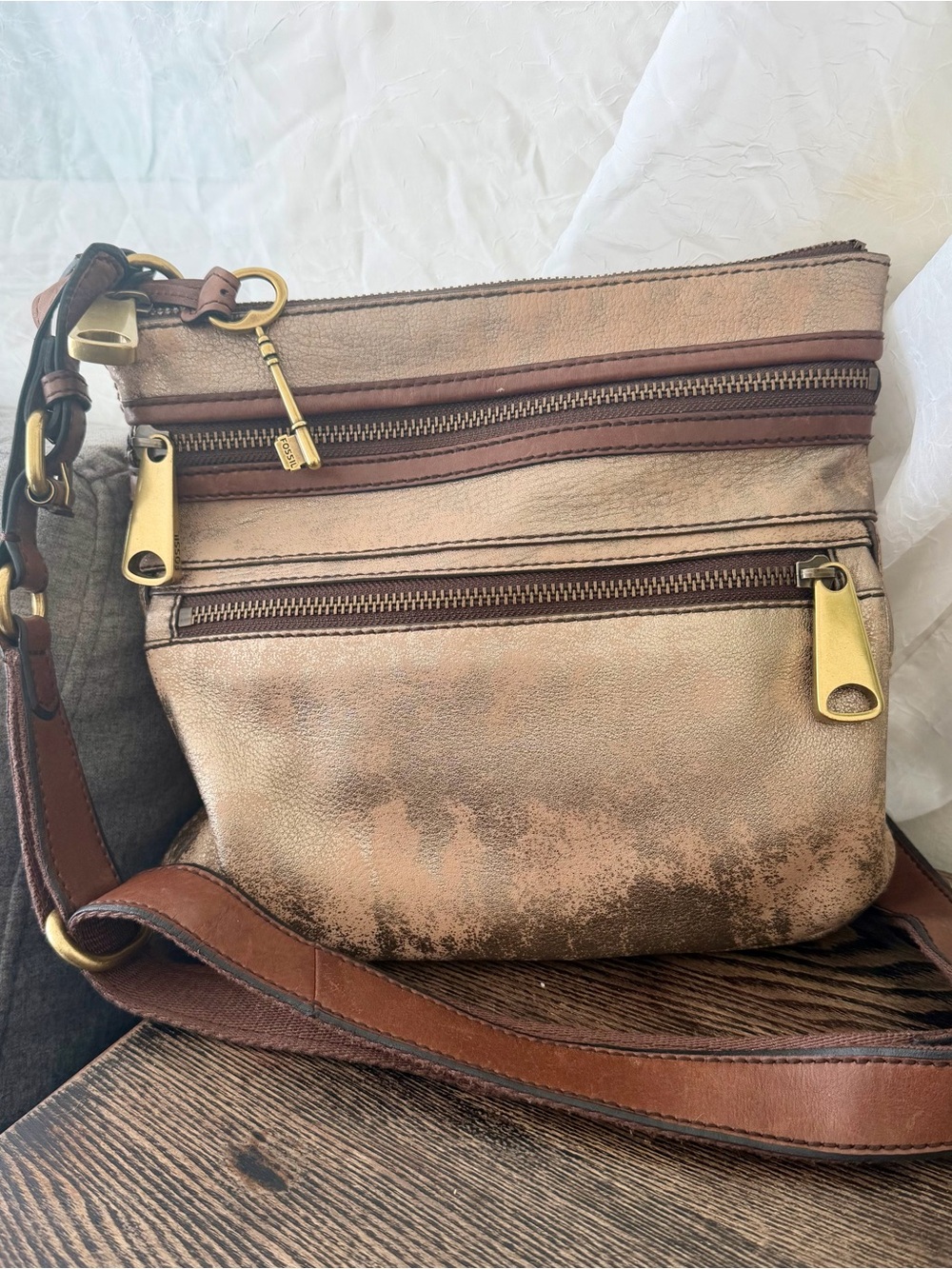 FOSSIL Explorer Metallic Crossbody Bag ZB5255 Like New